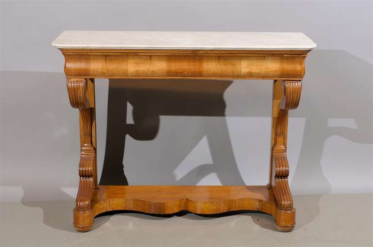 19th Century Austrian Biedermier Style Fruitwood Console Table with White Marble Top