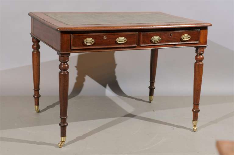 Small 19th Century English Mahogany Writing Table with Leather Top