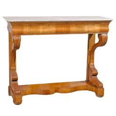 Austrian Biedermier Style Fruitwood Console Table with White Marble Top