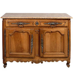 18th Century French Louis XV Walnut Buffet with Marble-Top