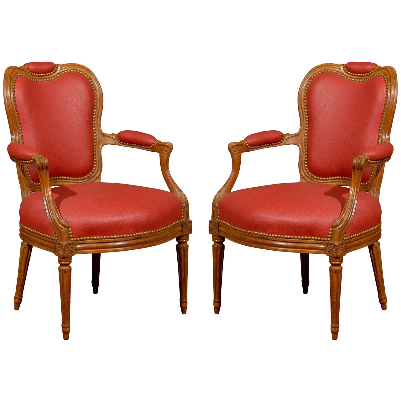 Pareja de Fauteuils franceses de transición Luis XV o Luis XVI del siglo XVIII en venta