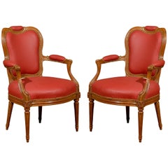 Antique Pair of 18th Century French Transitional Louis XV or Louis XVI Fauteuils