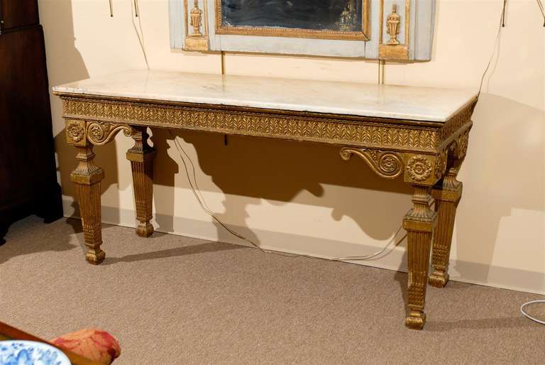 19th Century Italian Neoclassical Style, Giltwood Console with Marble Top