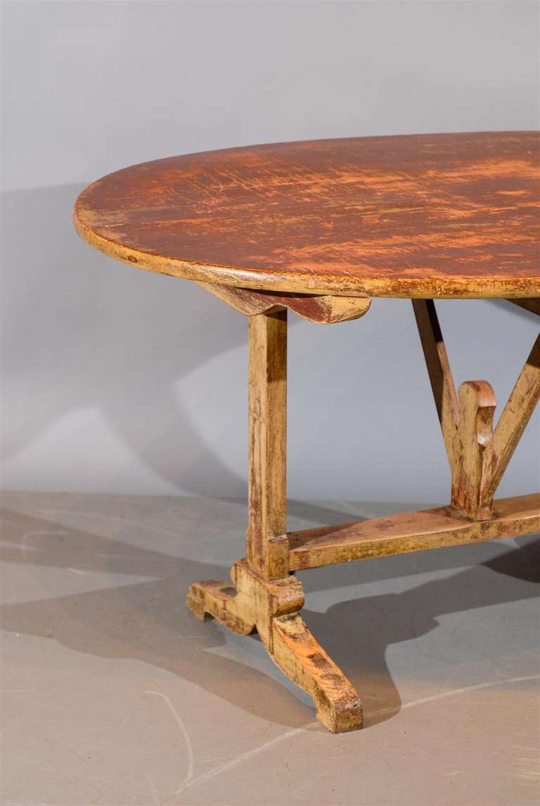 Rustic French Painted Oval Tilt-Top Wine Tasting Table 1