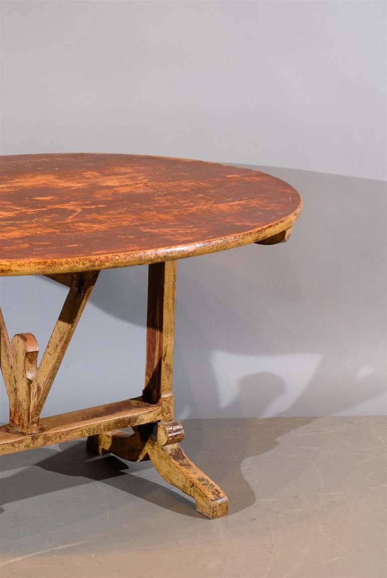 19th Century Rustic French Painted Oval Tilt-Top Wine Tasting Table