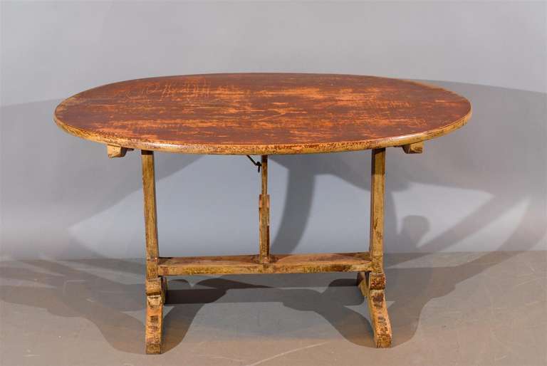 Rustic French Painted Oval Tilt-Top Wine Tasting Table 2