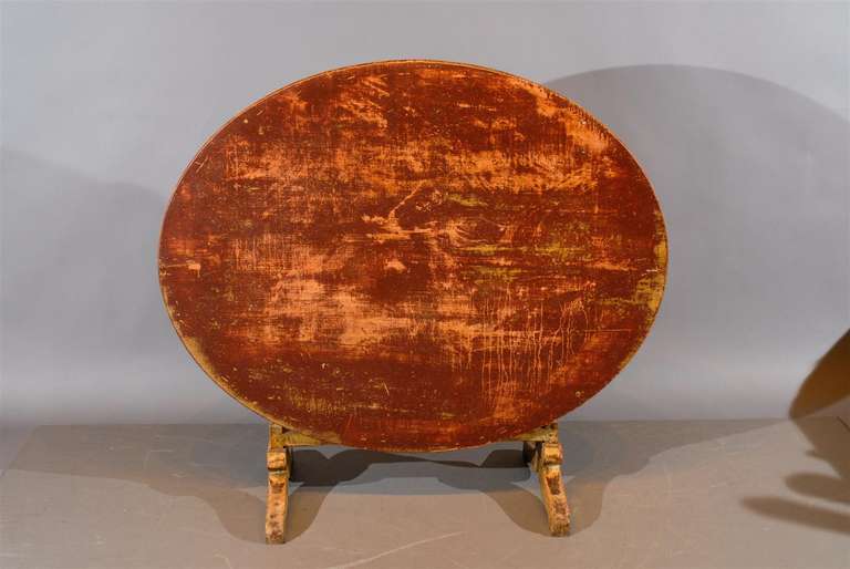 Rustic French Painted Oval Tilt-Top Wine Tasting Table 4