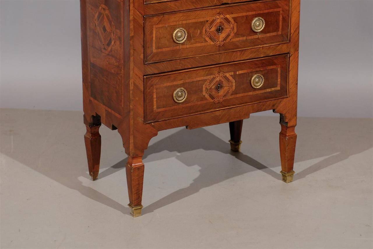 Italian Neoclassical Parquetry Inlaid Commodini with Marble Top 2