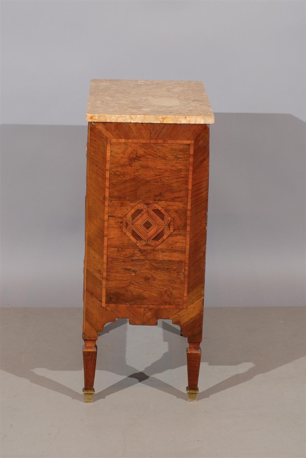 Italian Neoclassical Parquetry Inlaid Commodini with Marble Top 4