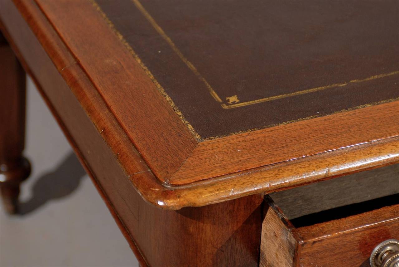 Large 19th Century English Writing Table or Partner's Desk with Leather Top 6