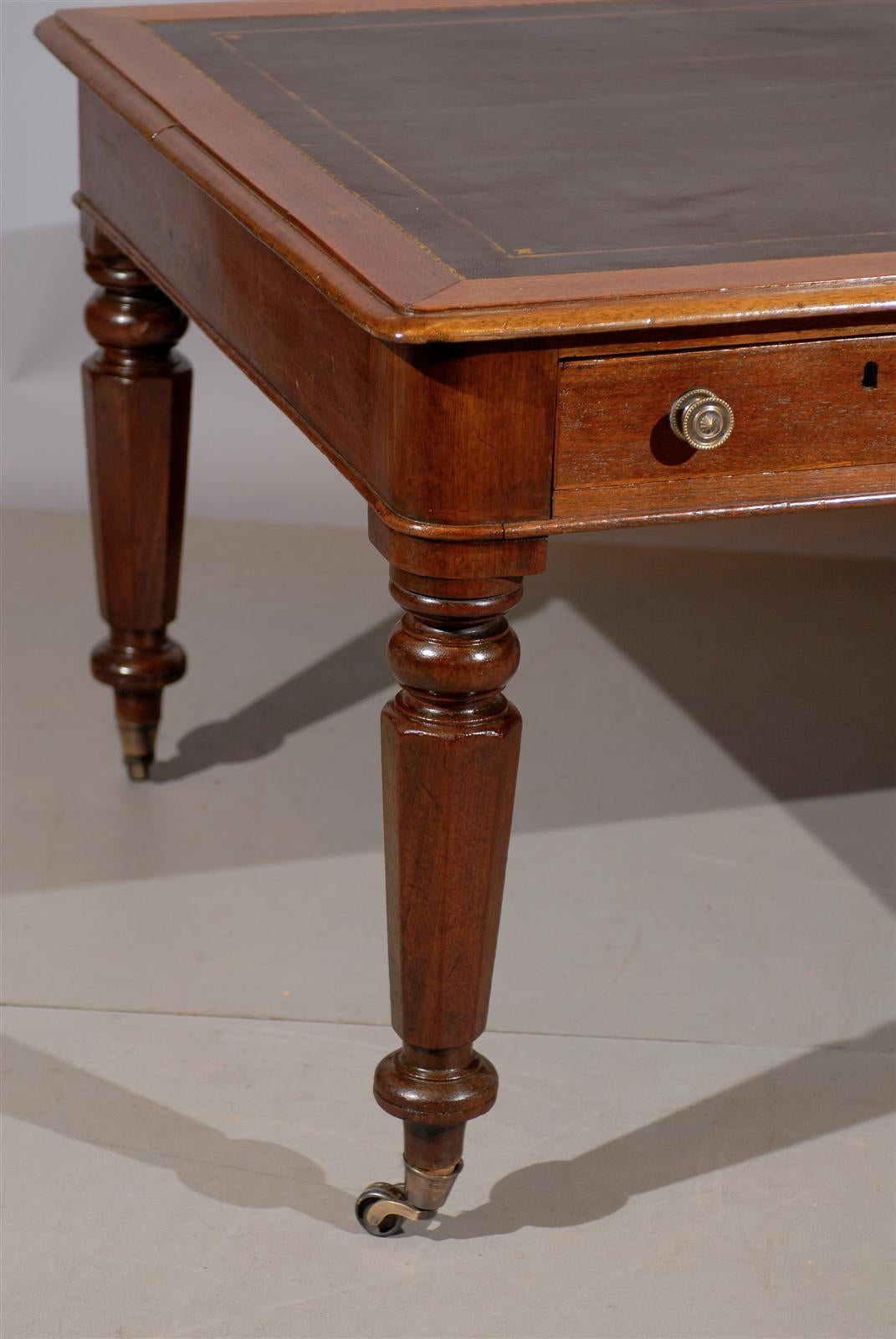 Large 19th Century English Writing Table or Partner's Desk with Leather Top 3