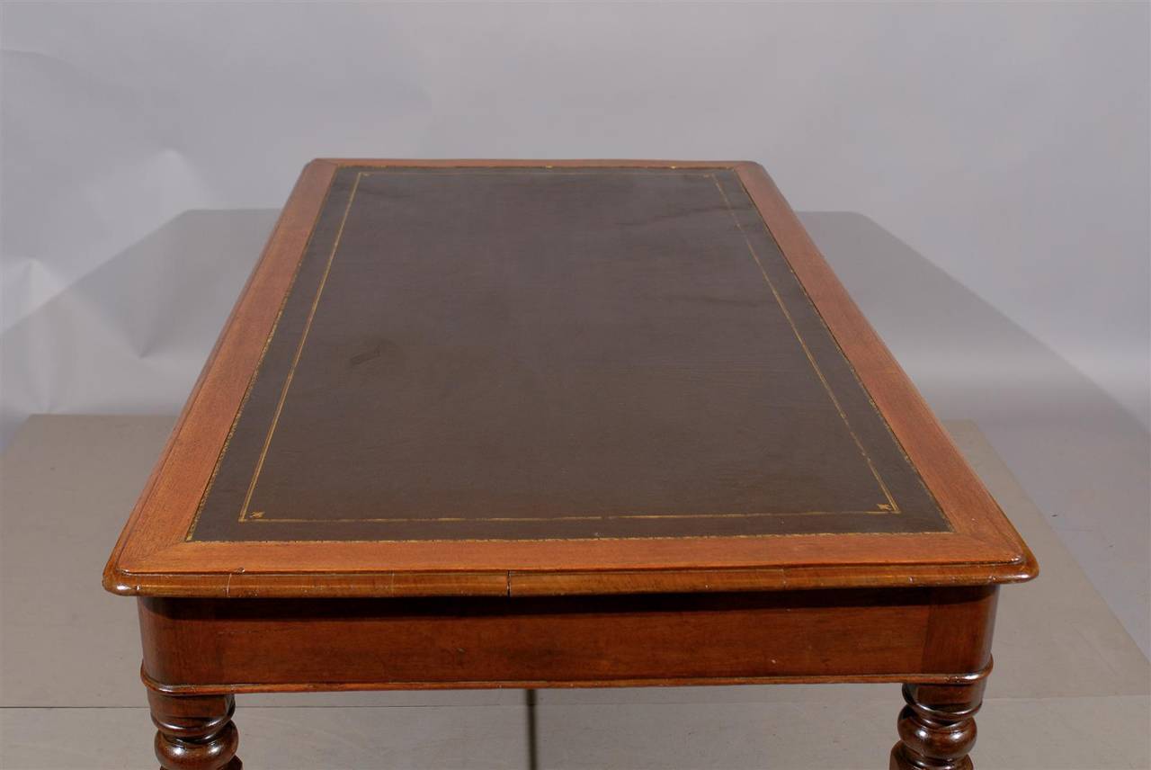 Large 19th Century English Writing Table or Partner's Desk with Leather Top 2