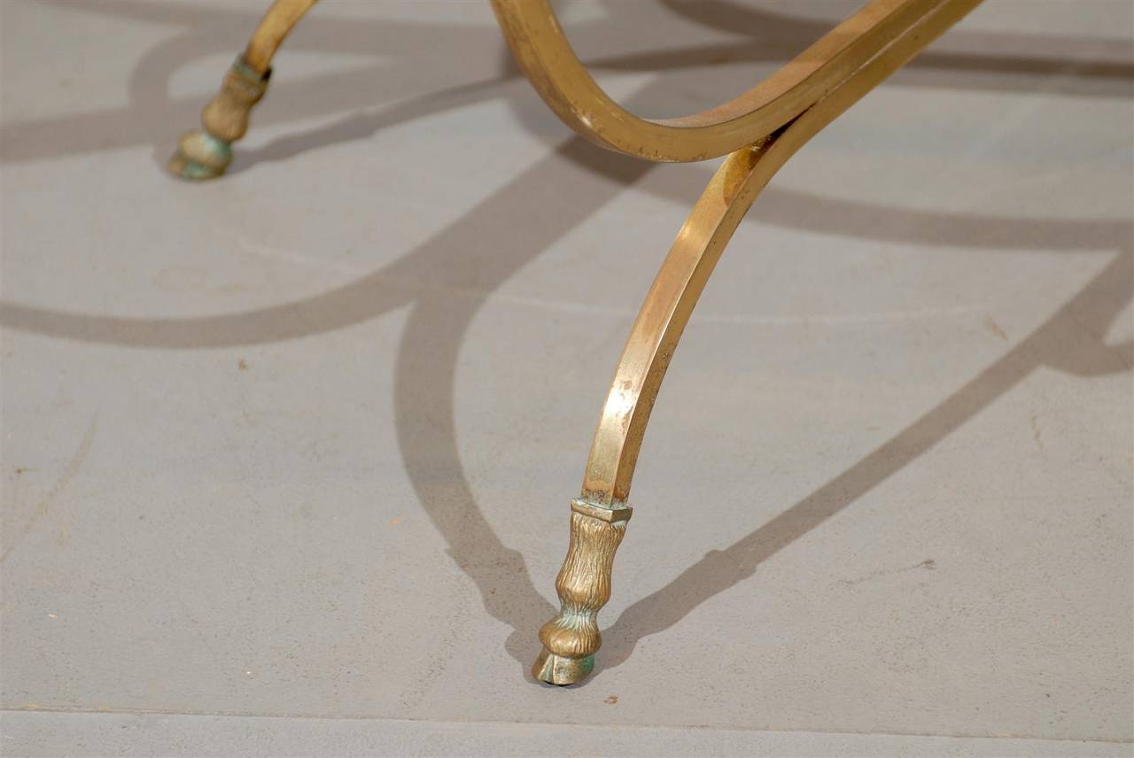 Oval Brass and Glass Coffee Table with Ram's Heads 2