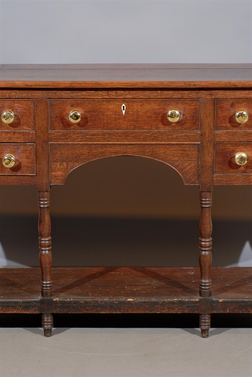 Long and Narrow English Oak Dresser Base or Console, 19th Century 3