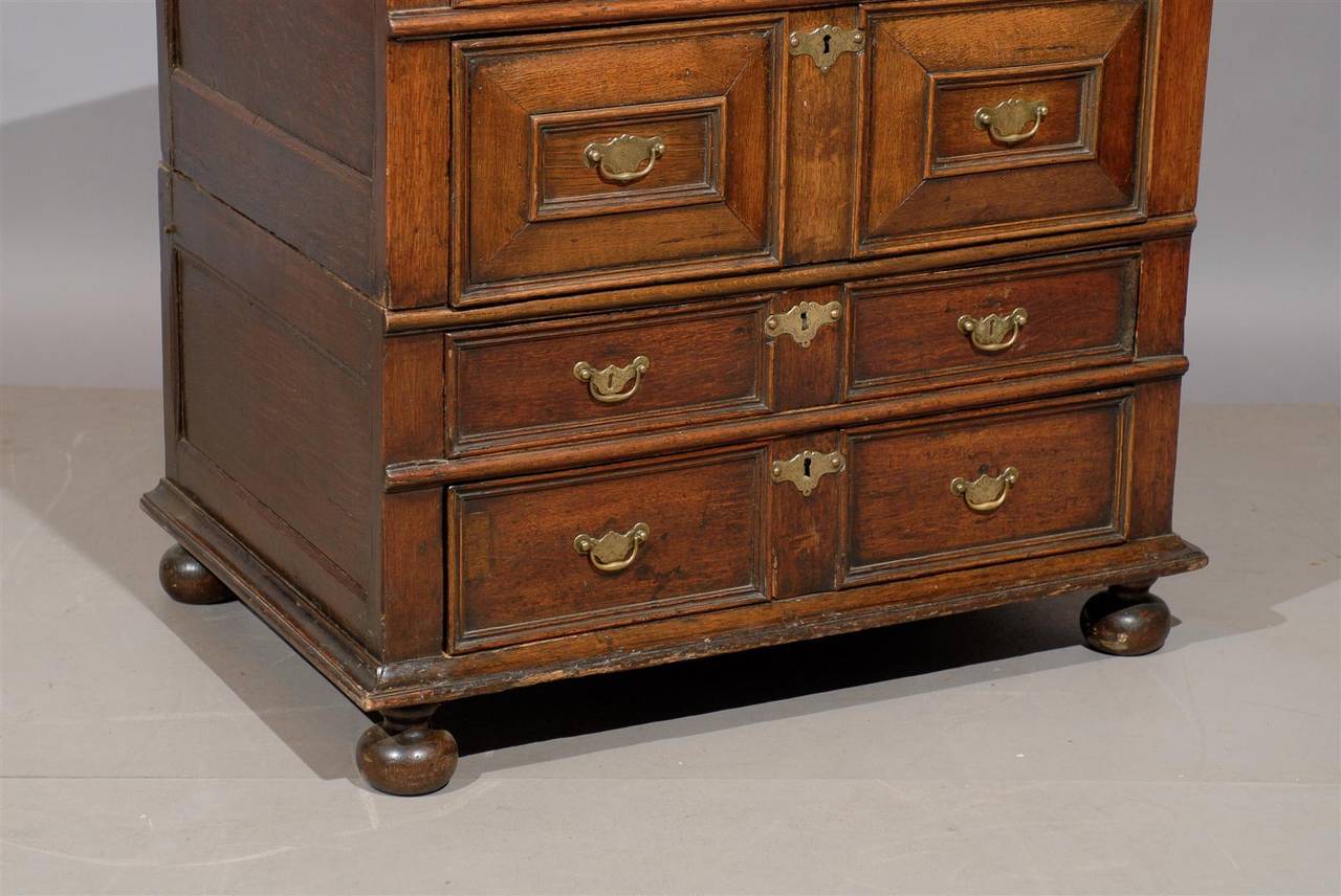 18th Century English Jacobean Style Oak Chest with 5 Drawers and Bun Feet 5