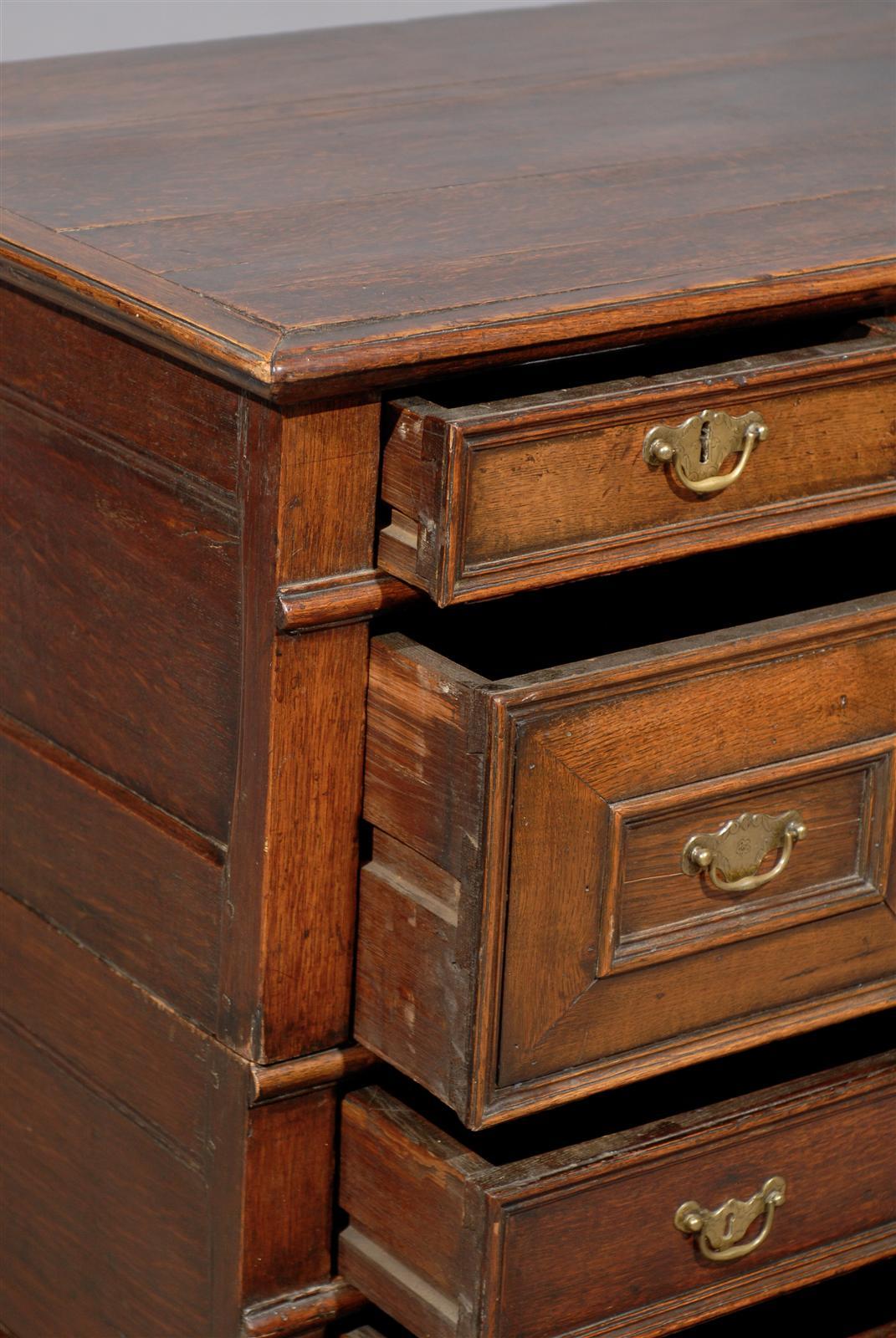 18th Century English Jacobean Style Oak Chest with 5 Drawers and Bun Feet 4