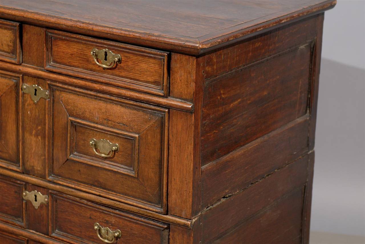 18th Century English Jacobean Style Oak Chest with 5 Drawers and Bun Feet 6