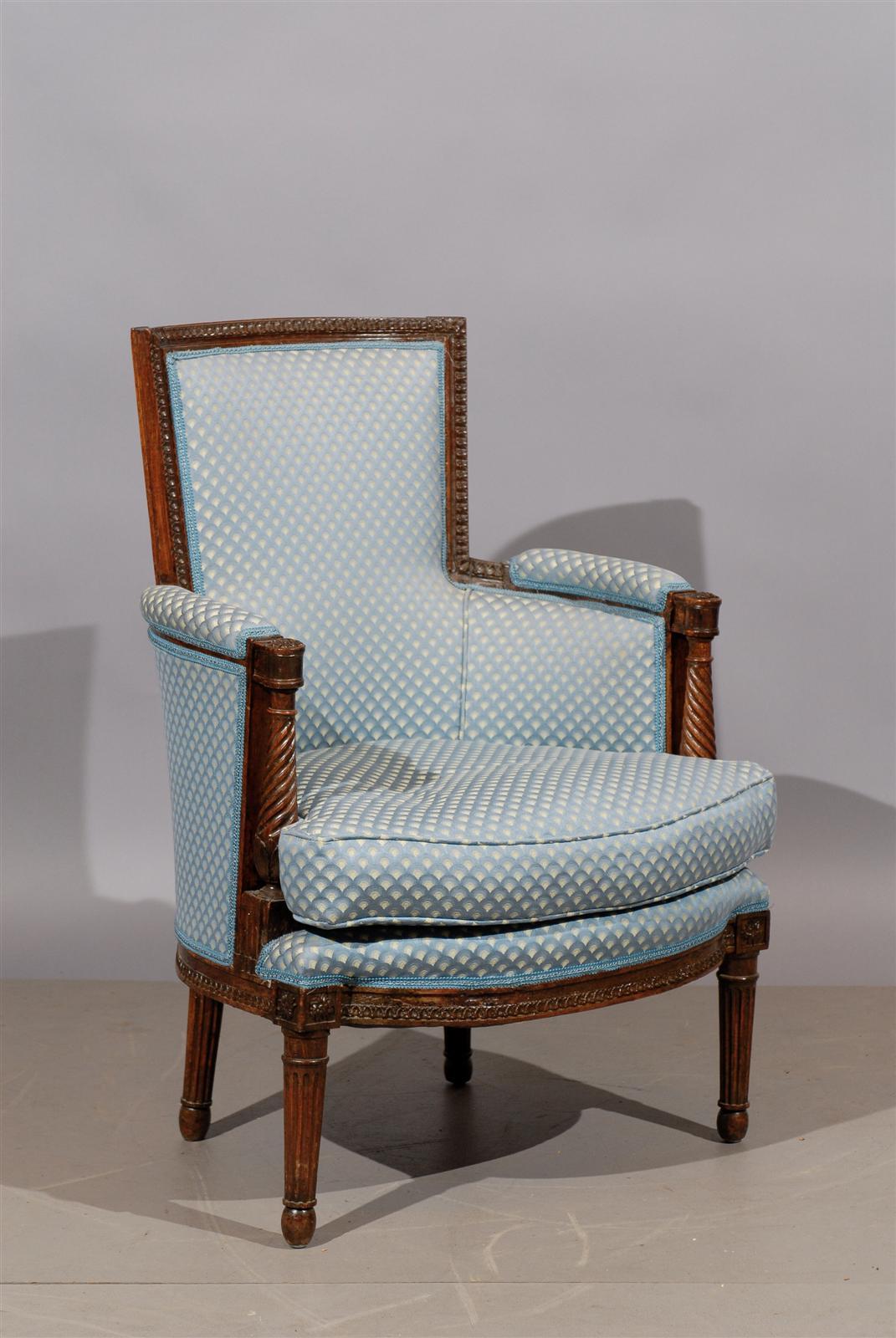 18th century French Louis XVI bergere in walnut.