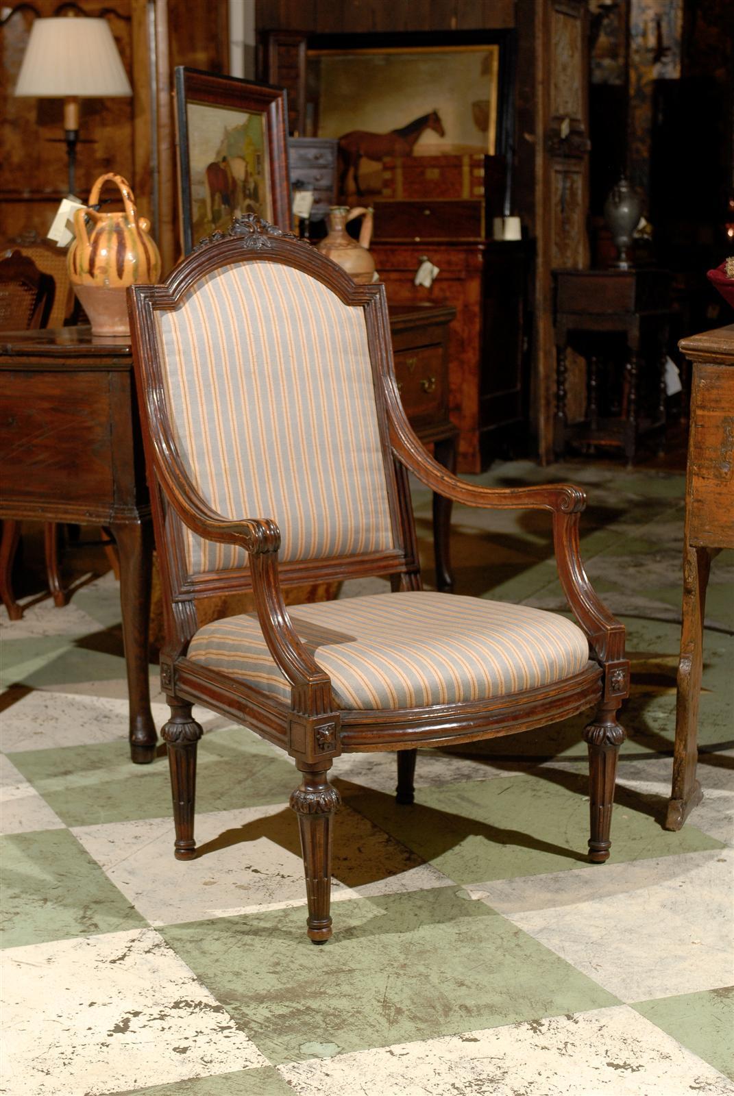 Neoclassical period Italian walnut fauteuil with fluted legs. 

William Word Fine Antiques: Atlanta's source for antique interiors since 1956.