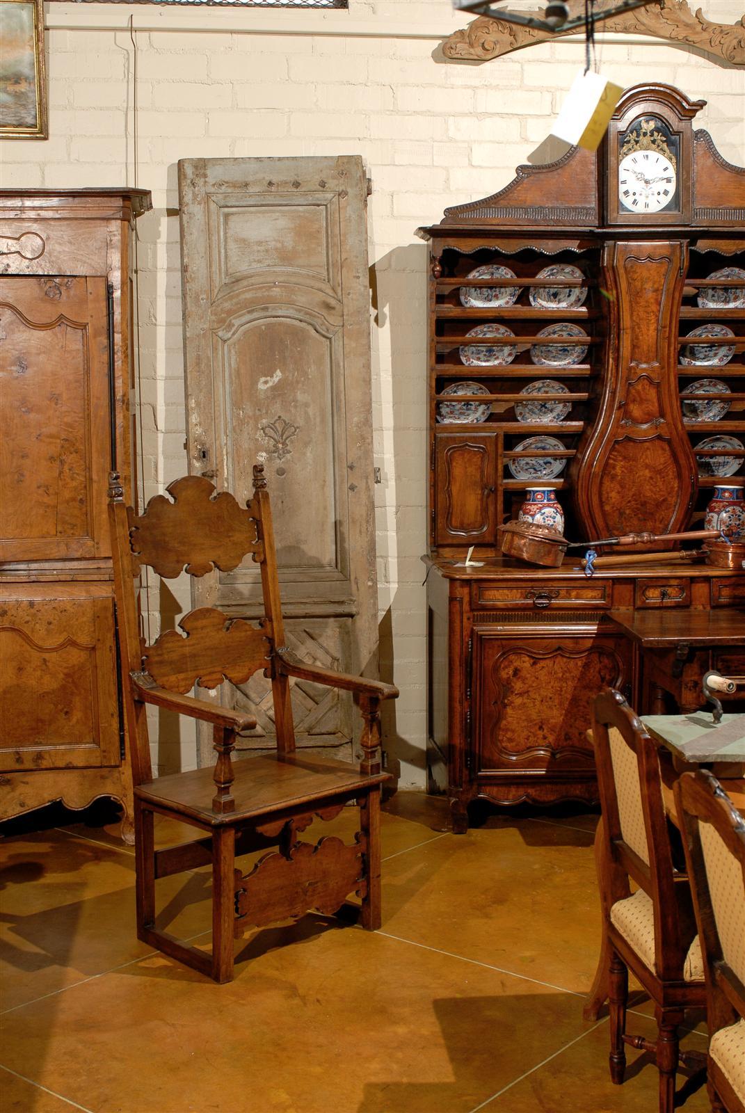 Large 18th Century Italian Walnut Armchair In Excellent Condition In Atlanta, GA