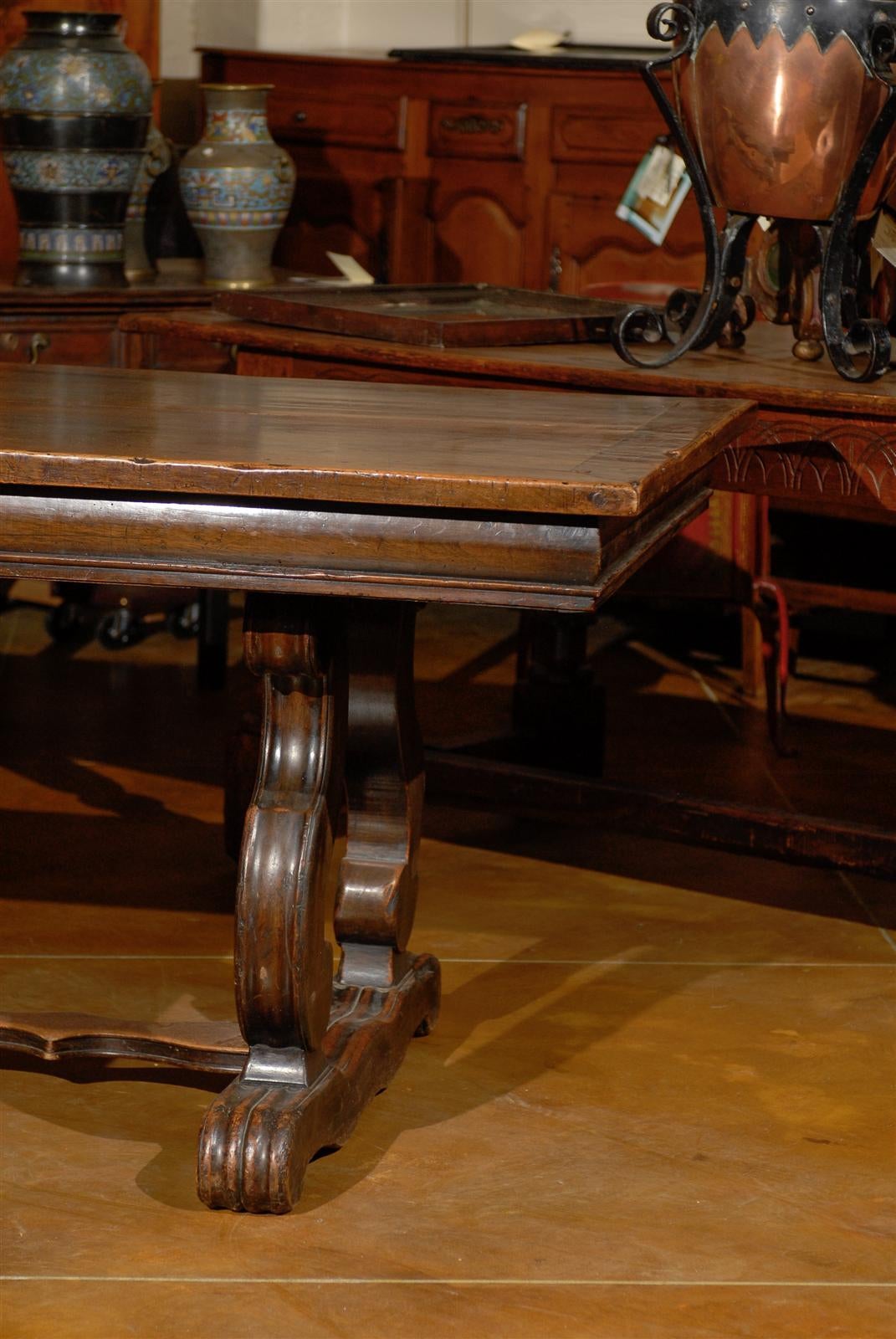 19th Century French Walnut Dining Table with Lyre Shaped Legs 6