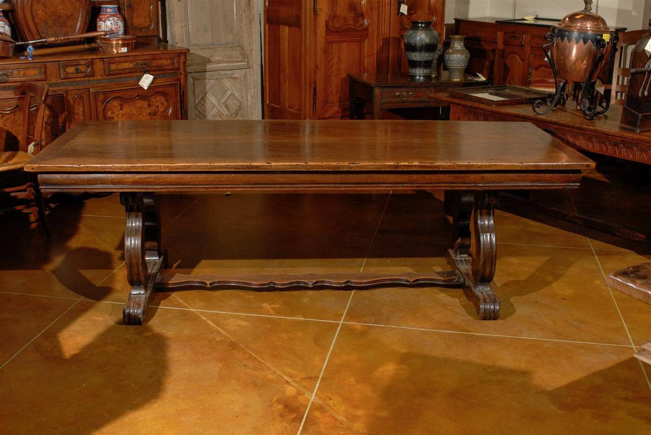 19th Century French Walnut Dining Table with Lyre Shaped Legs 2