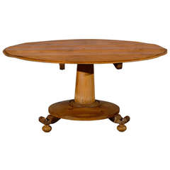 19th Century Swiss Round Pine Dining Table with Pedestal Base