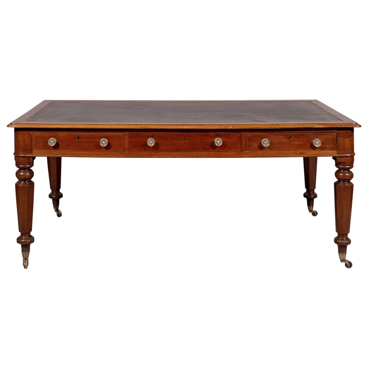Large 19th Century English Writing Table or Partner's Desk with Leather Top