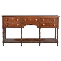 Antique Long and Narrow English Oak Dresser Base or Console, 19th Century