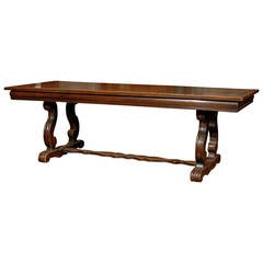 19th Century French Walnut Dining Table with Lyre Shaped Legs