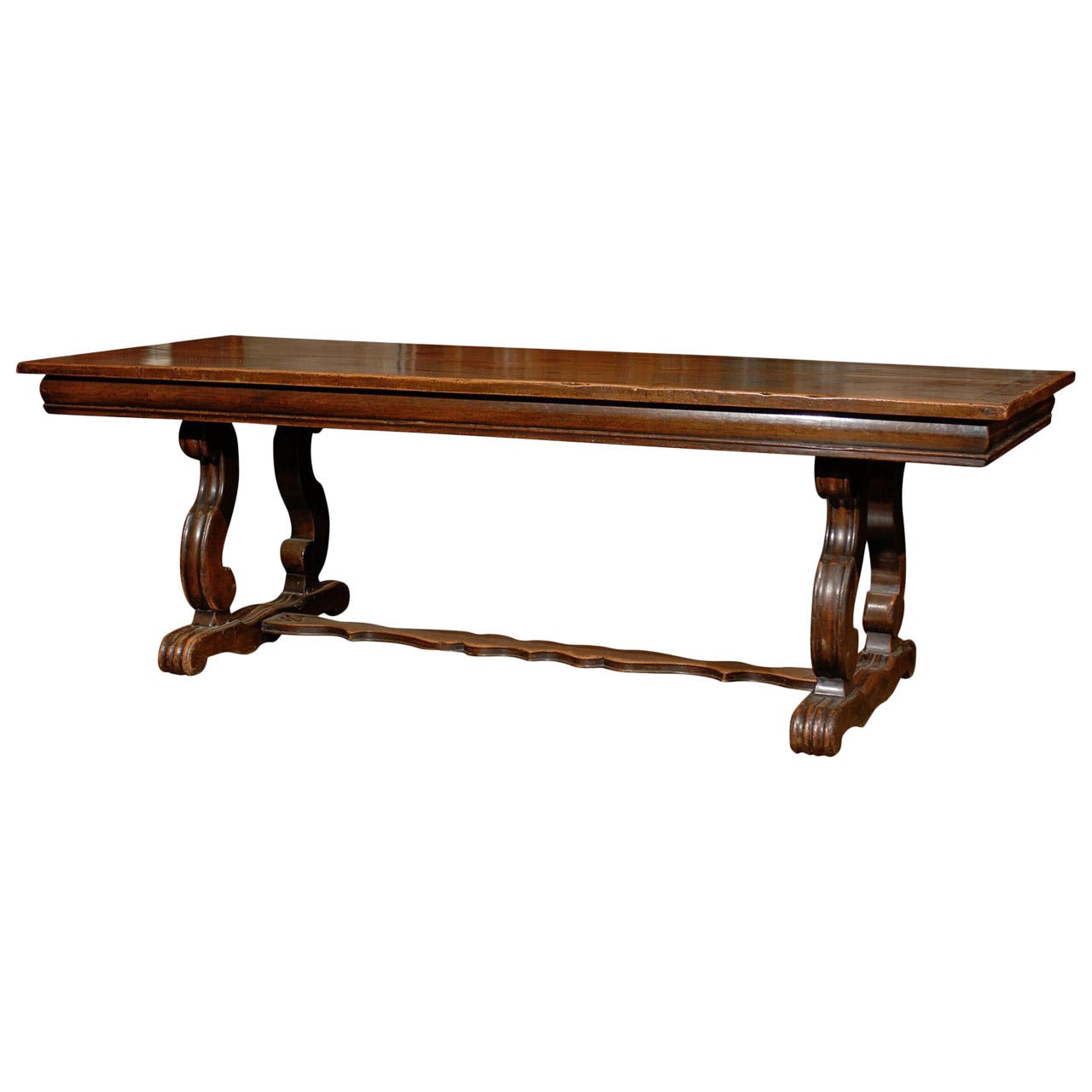 19th Century French Walnut Dining Table with Lyre Shaped Legs