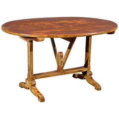 Rustic French Painted Oval Tilt-Top Wine Tasting Table