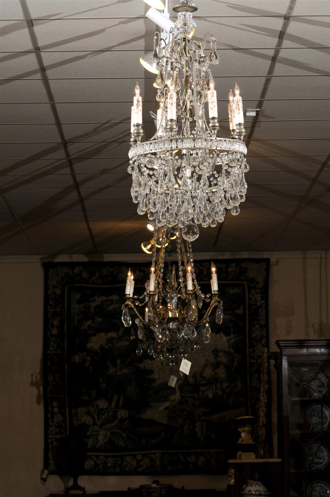 French Crystal & Bronze Basket Shaped Chandelier with Six Lights, circa 1890 In Excellent Condition In Atlanta, GA