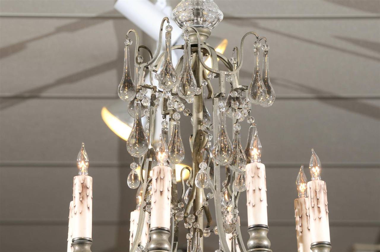 19th Century French Crystal & Bronze Basket Shaped Chandelier with Six Lights, circa 1890