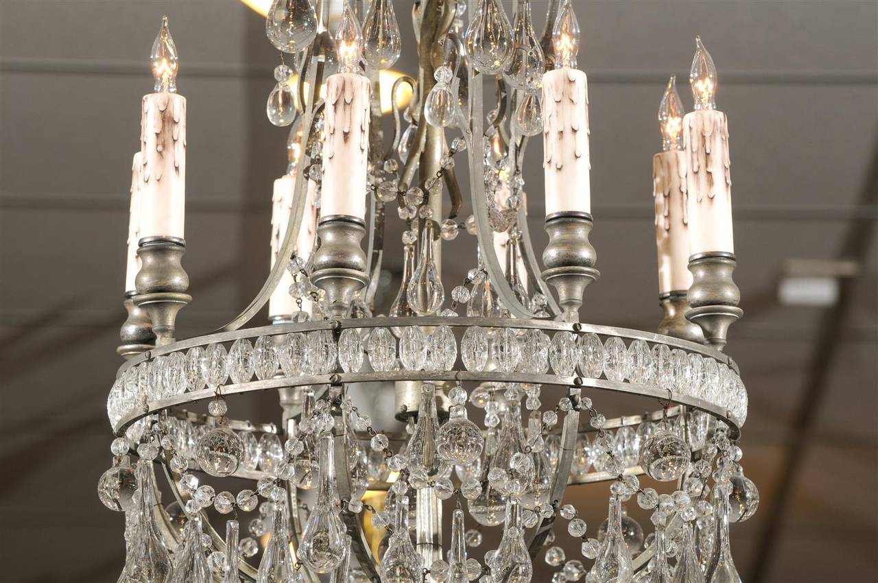 French Crystal & Bronze Basket Shaped Chandelier with Six Lights, circa 1890 4