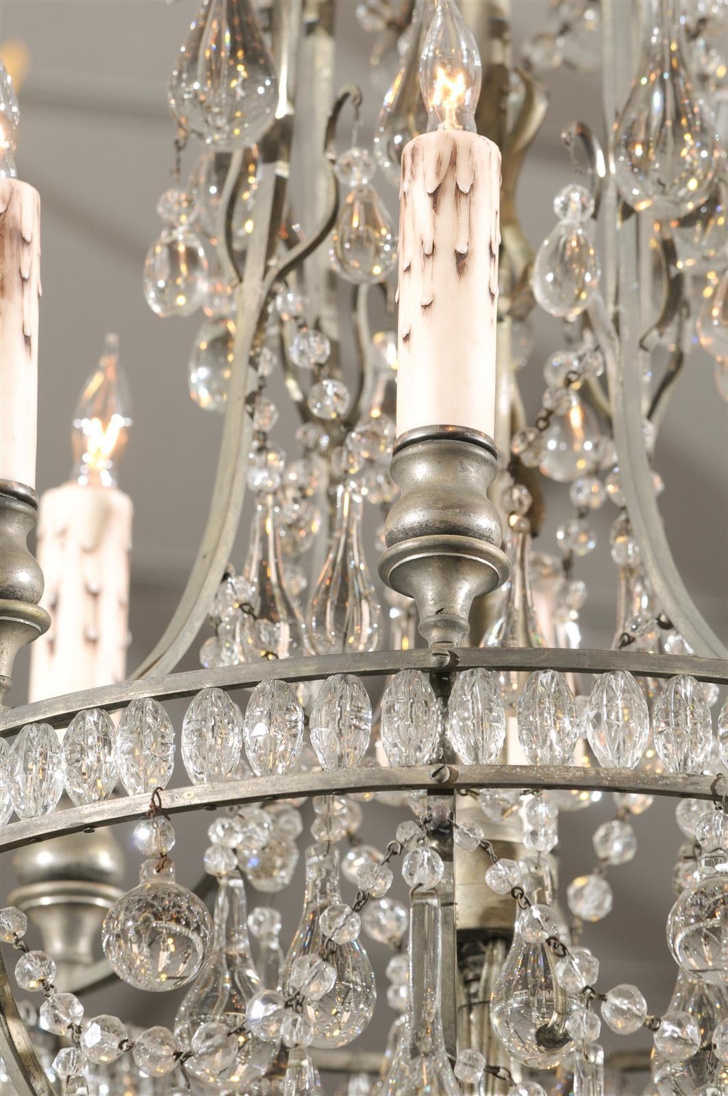 French Crystal & Bronze Basket Shaped Chandelier with Six Lights, circa 1890 6
