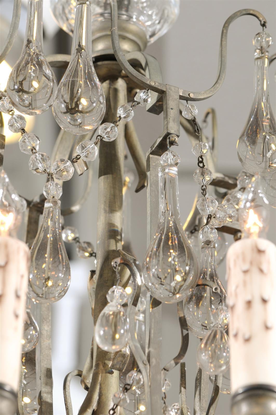 French Crystal & Bronze Basket Shaped Chandelier with Six Lights, circa 1890 1