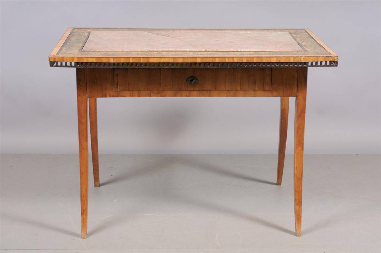 19th Century Austrian Table/Writing Desk with Inset Stone Top and Painted Border, circa 1810 For Sale
