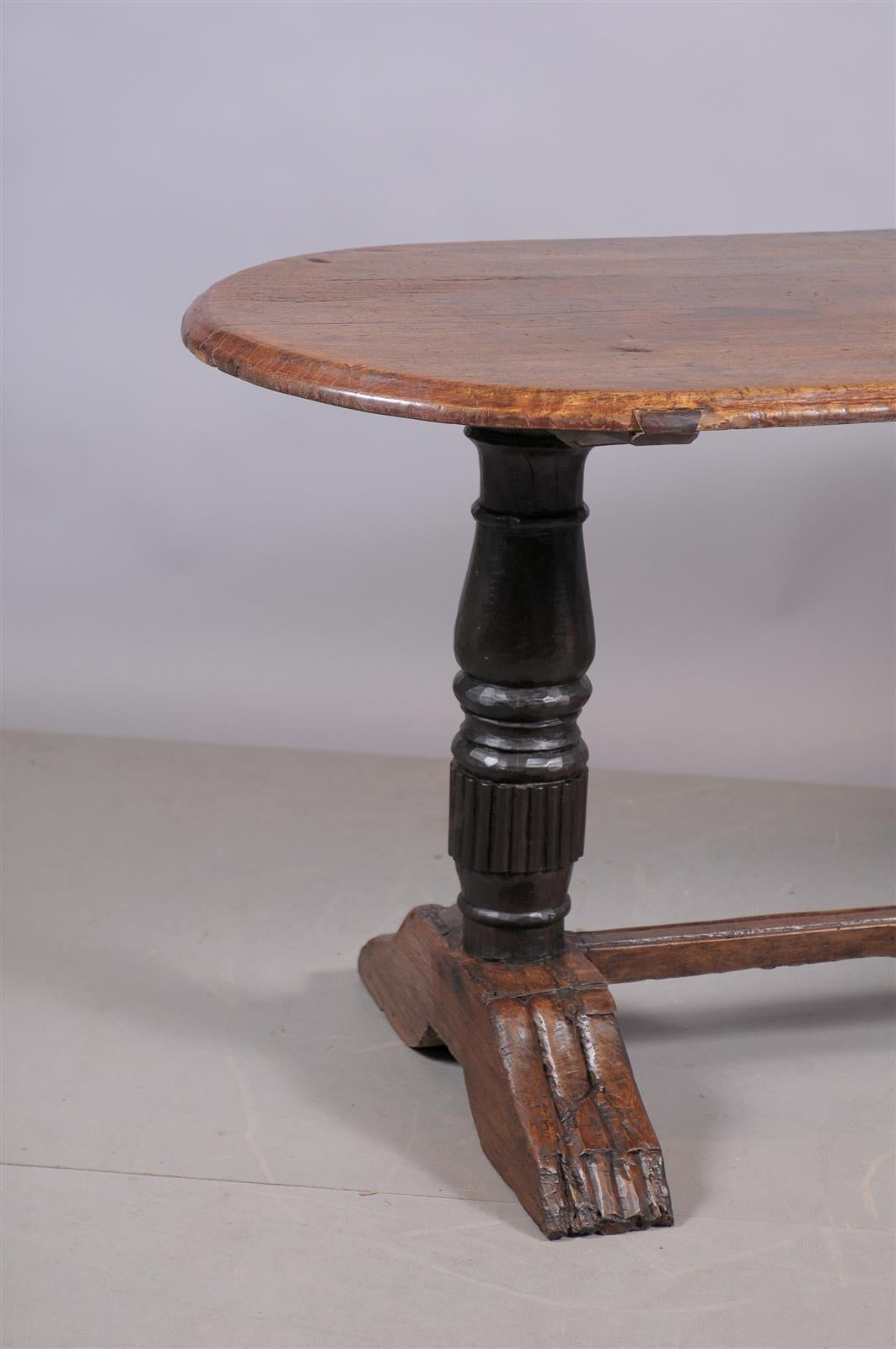 19th Century Baroque Style Trestle Table with Oval Top, circa 1890