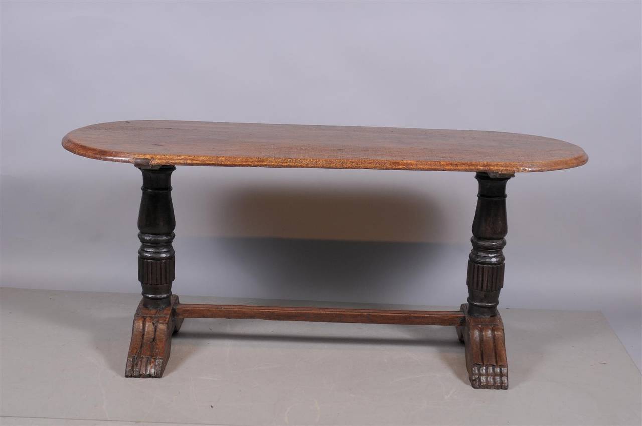 Italian Baroque Style Trestle Table with Oval Top, circa 1890