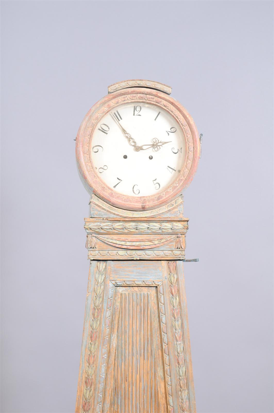 Mid-19th Century 19th Century Swedish Painted Tallcase Clock with Blue and Rust Wash Finish