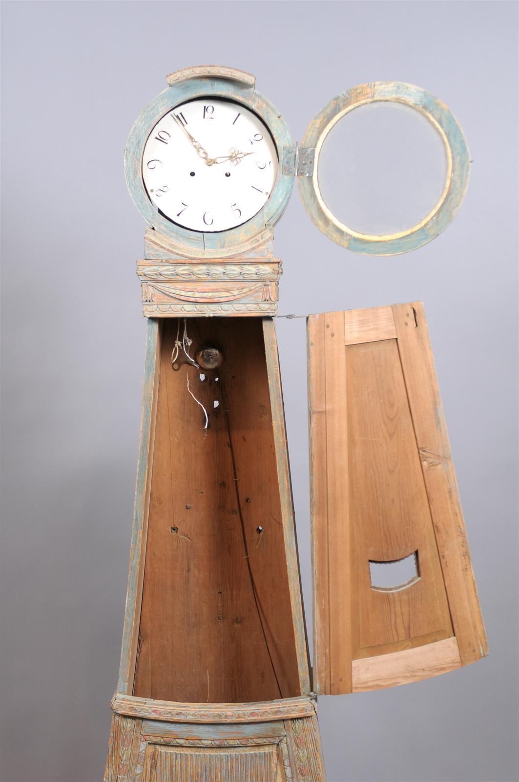 19th Century Swedish Painted Tallcase Clock with Blue and Rust Wash Finish 4