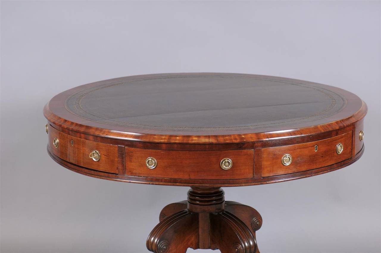 Early 19th Century English Mahogany Drum Table with Brown Leather Top 5