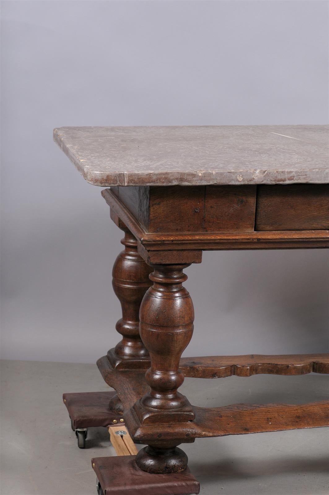 17th Century Danish Baroque Table in Oak with Fossilized Stone Top In Excellent Condition In Atlanta, GA