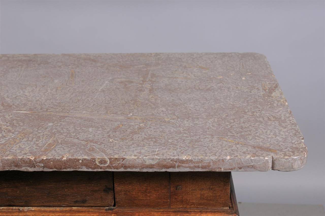 17th Century Danish Baroque Table in Oak with Fossilized Stone Top 6