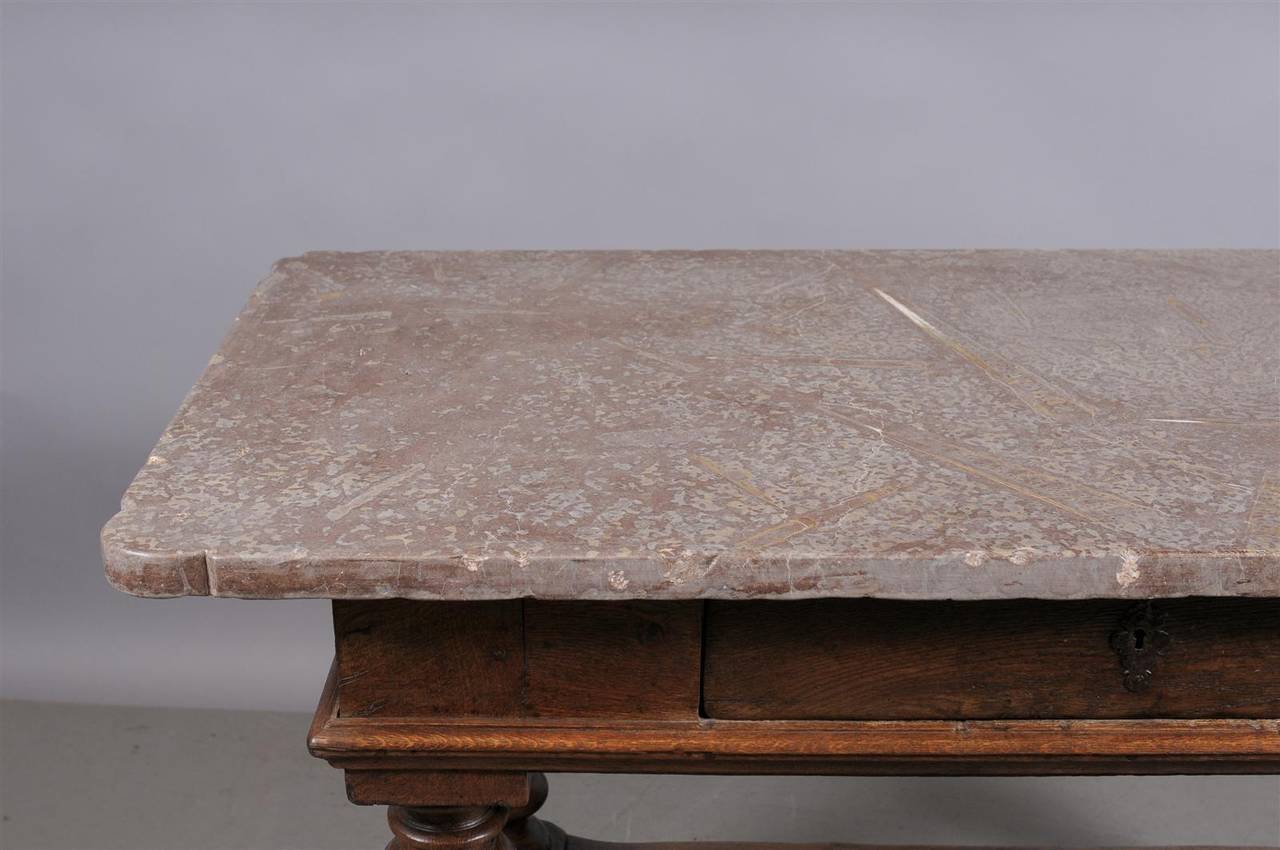 17th Century Danish Baroque Table in Oak with Fossilized Stone Top 5
