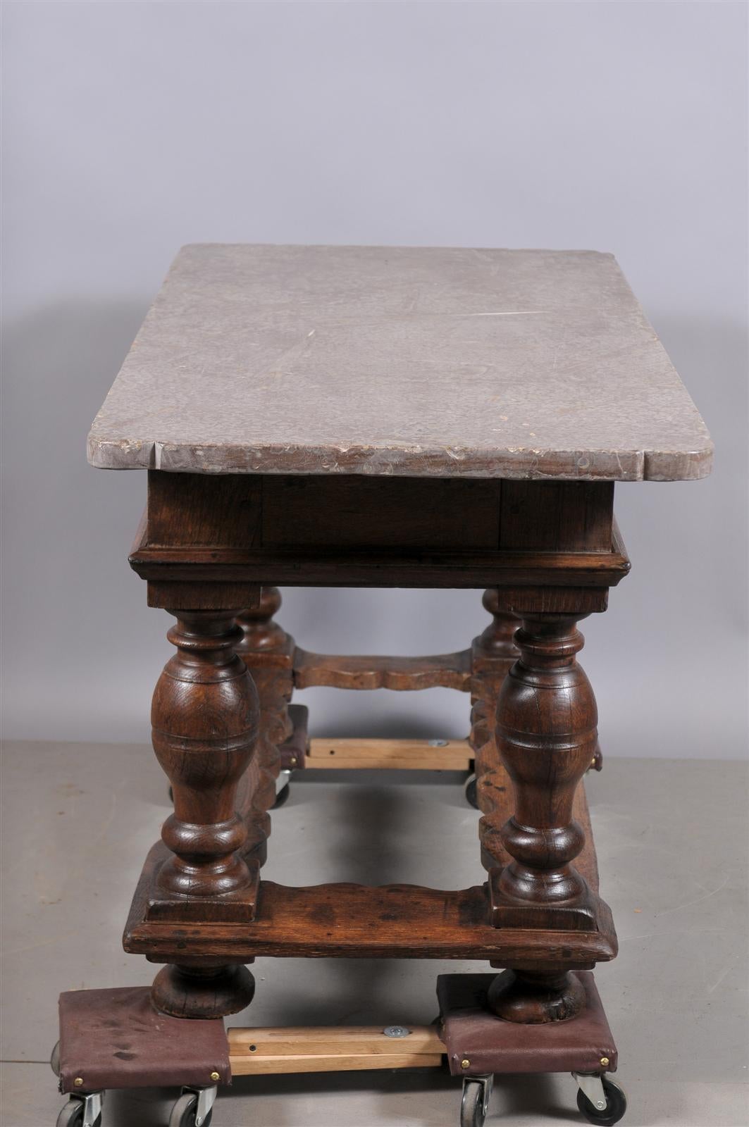 18th Century and Earlier 17th Century Danish Baroque Table in Oak with Fossilized Stone Top
