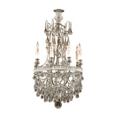 French Crystal & Bronze Basket Shaped Chandelier with Six Lights, circa 1890