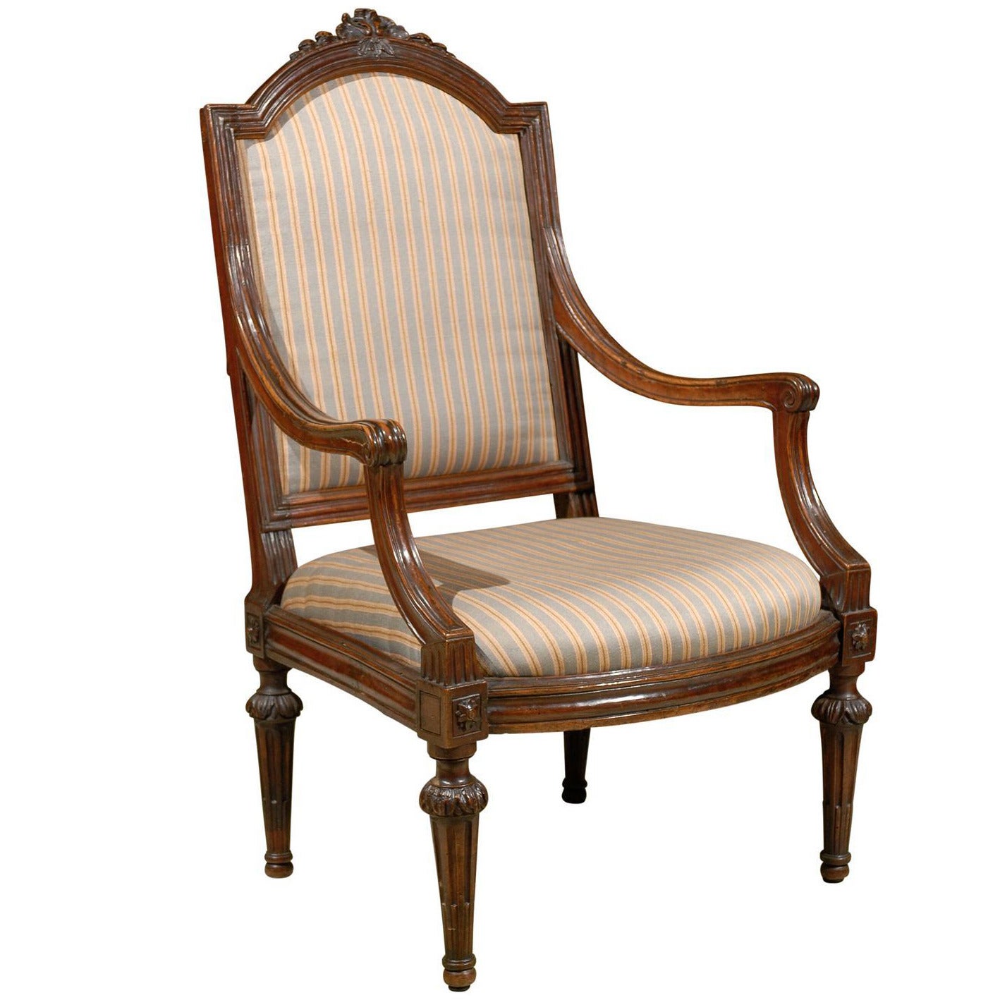 Neoclassical Period Italian Walnut Fauteuil