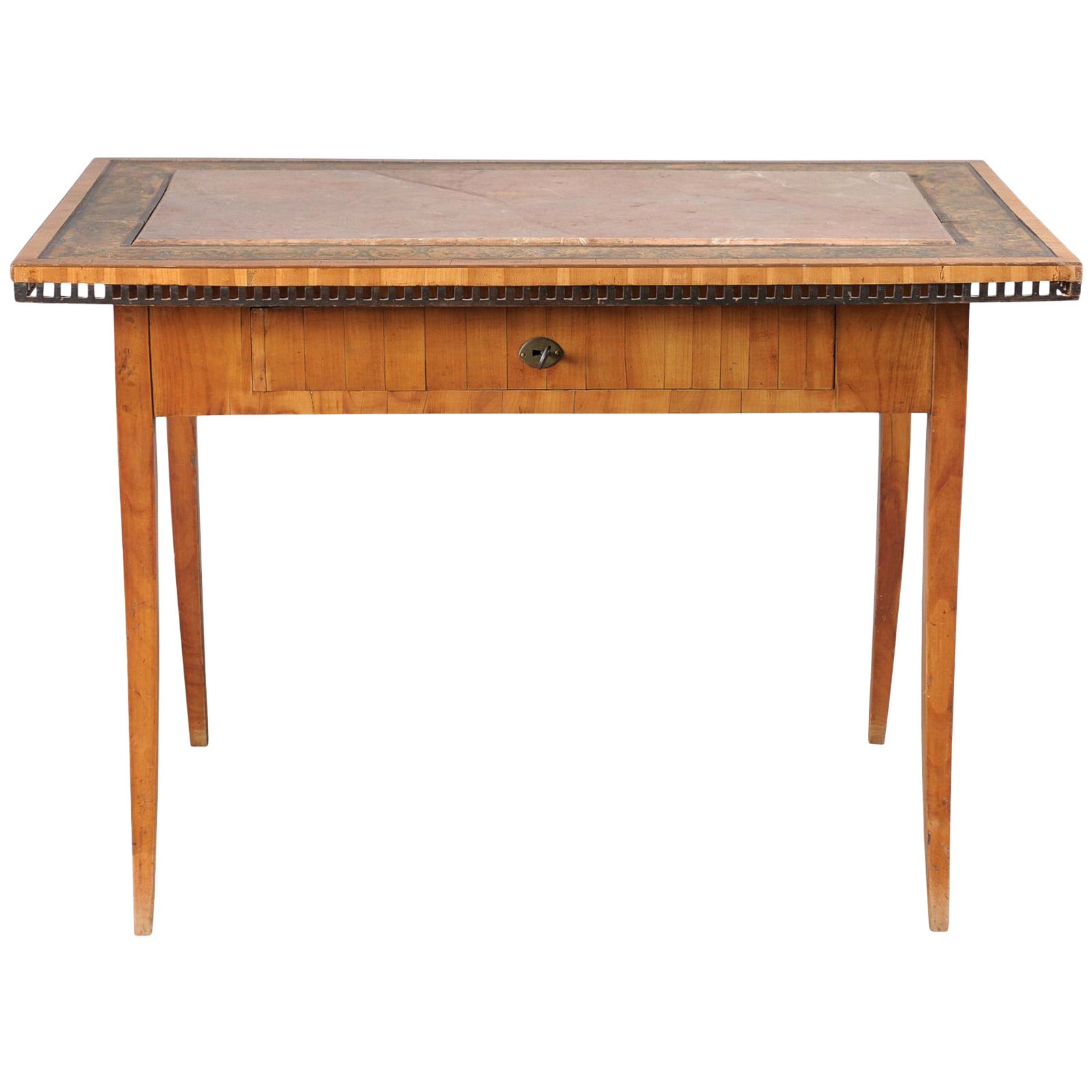 Austrian Table/Writing Desk with Inset Stone Top and Painted Border, circa 1810 For Sale